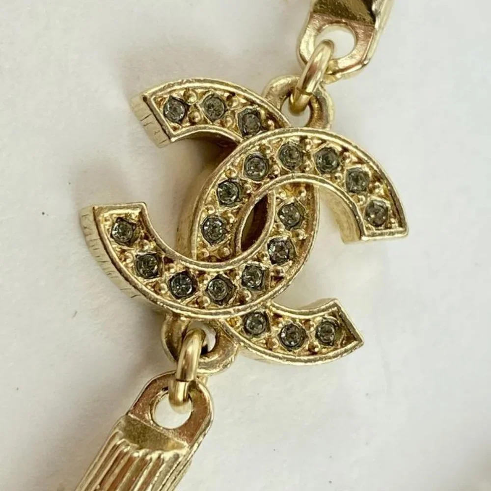 Chanel A16A Champagne CC Pearl Crystal Necklace